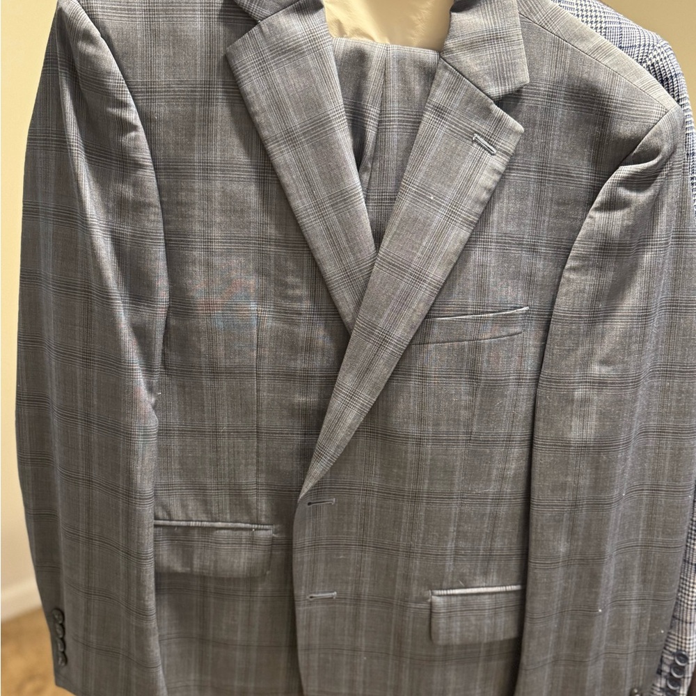 INC International Concepts Light Gray Plaid Suit
